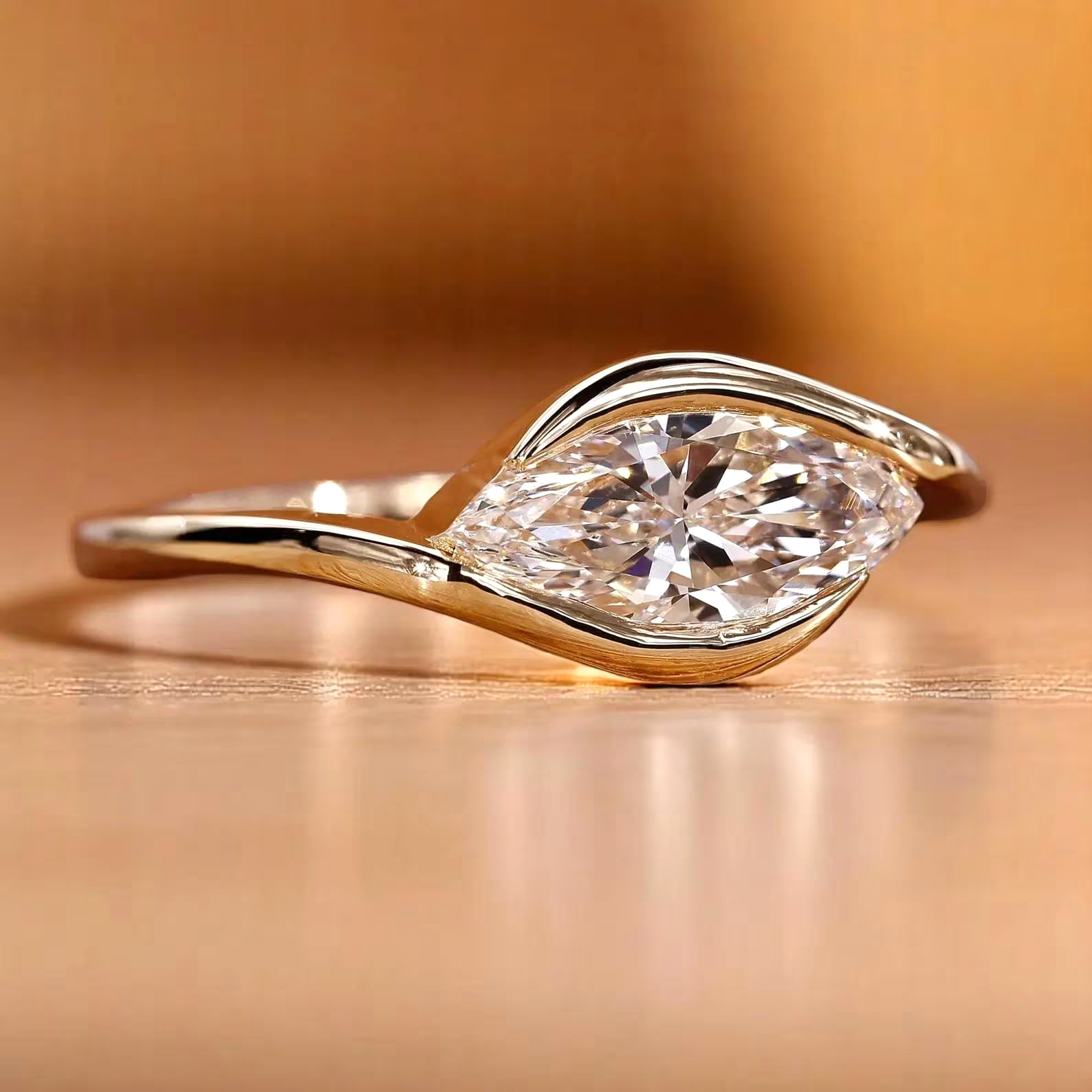 Lab Grown Diamond Promise Rings Marquise Cut 9k solid Gold Rings gifts for her