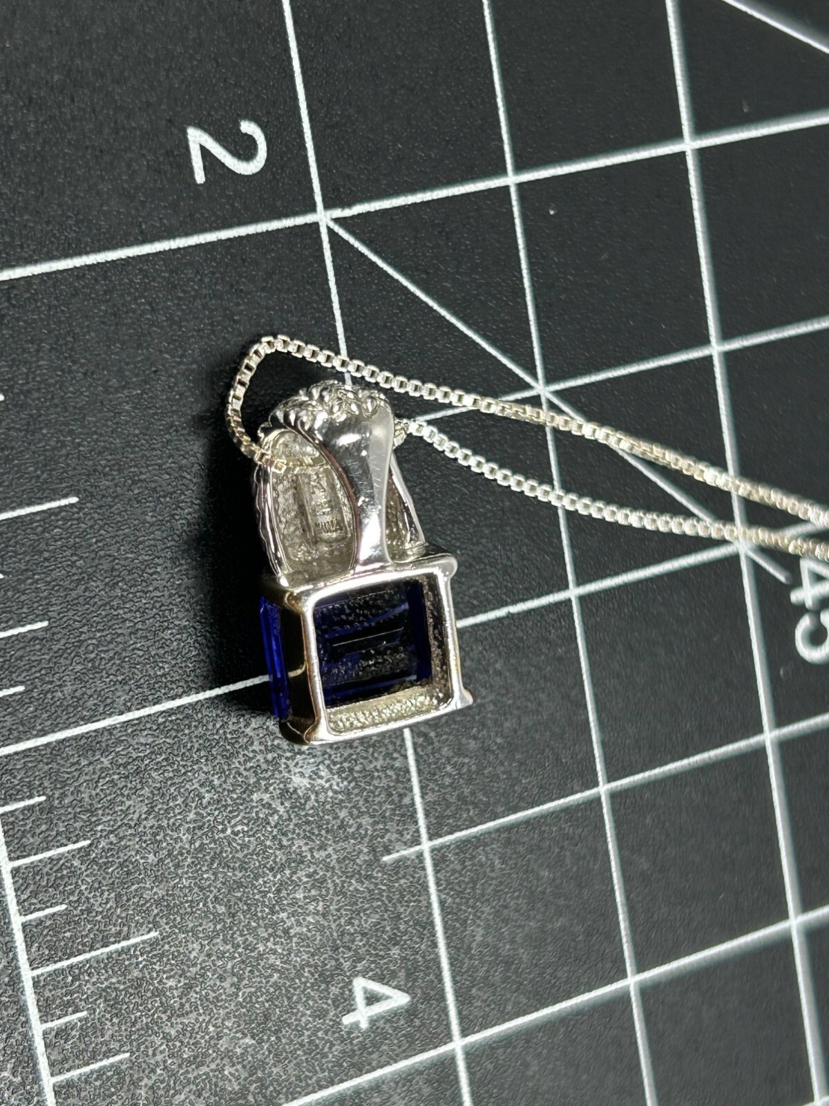 925 Sterling Silver Gold Tone Necklace Faceted Cobalt Blue Glass Pendant ITALY