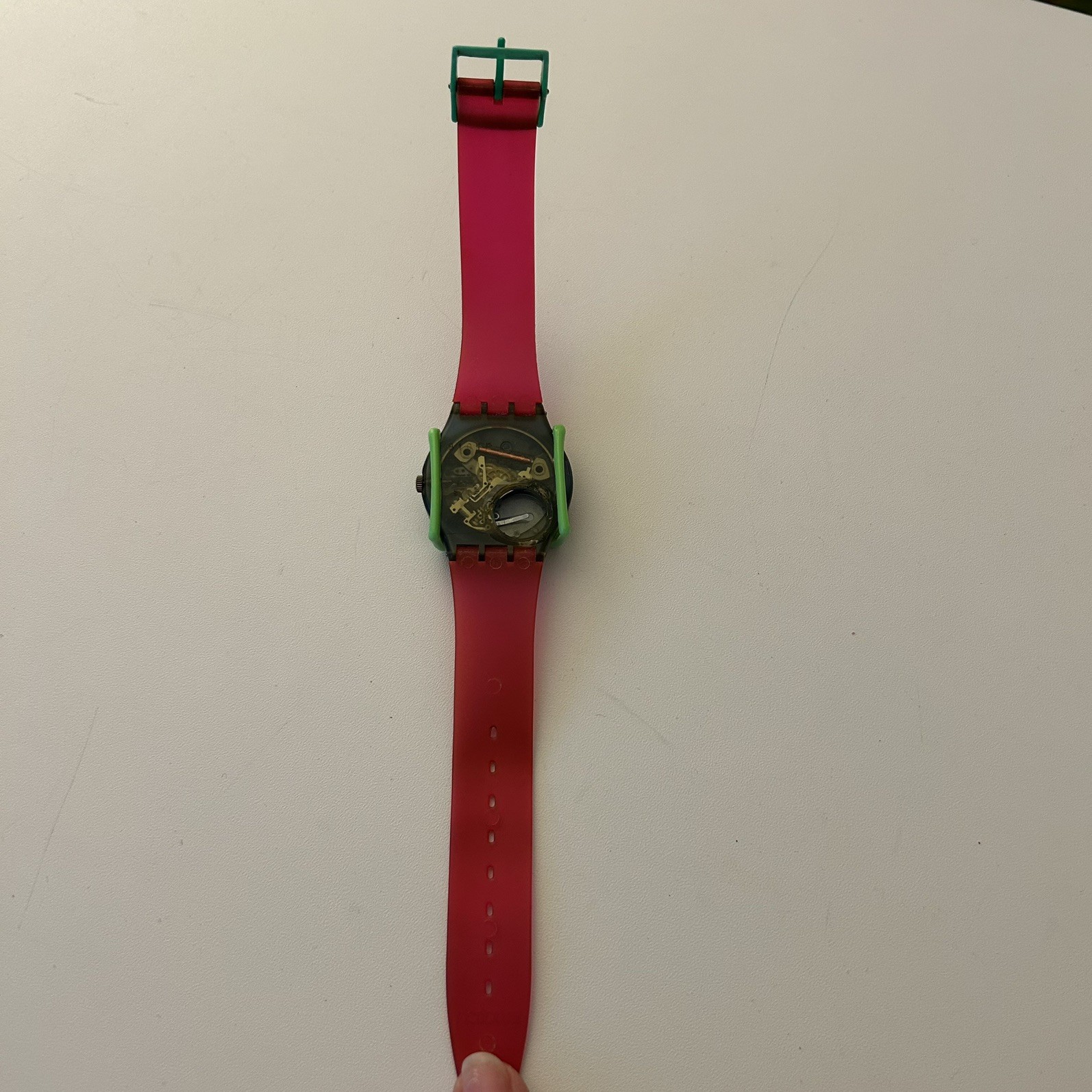 Vintage 80’s Swatch Watch, GN103 Green Room, 1989 Neon Pink Green
