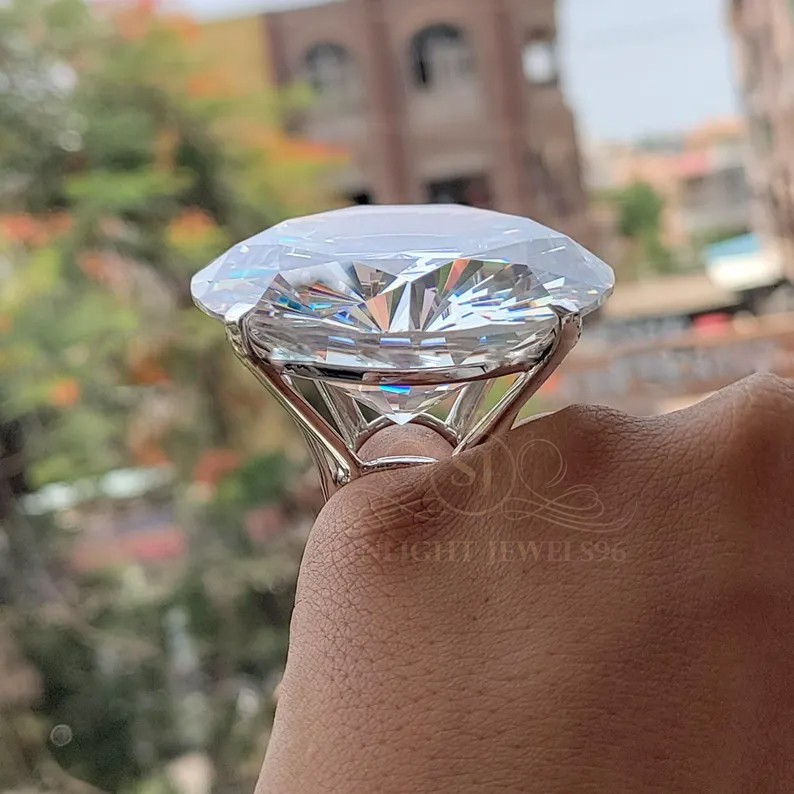 Rare 114.00 Ct Certified Treated White Diamond Solitaire Ring In 925 Silver