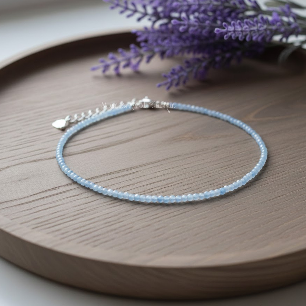 Aquamarine Healing Anklet Dainty 2mm Blue Crystal Reiki Women’s Anklet Gift