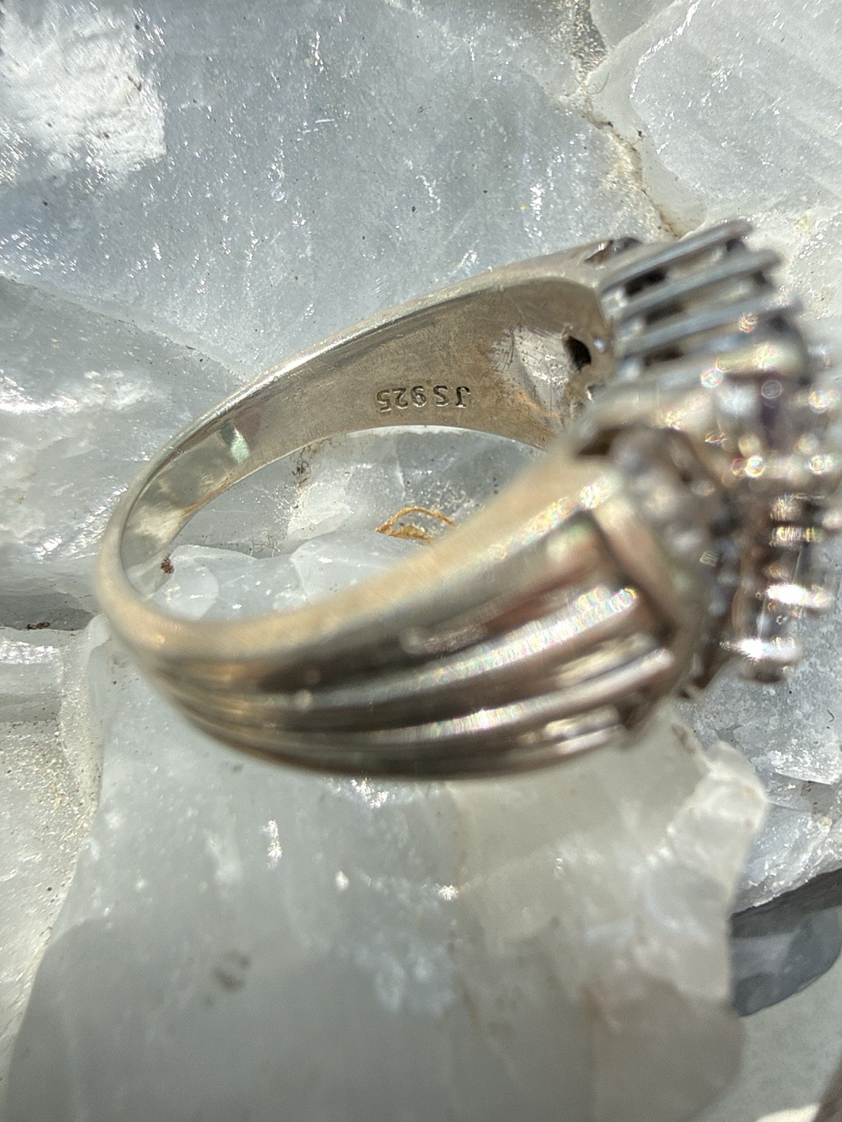 Gorgeous Vintage JS 925 Sterling Silver Cluster Ring Dome Statement Size 6 6.80g
