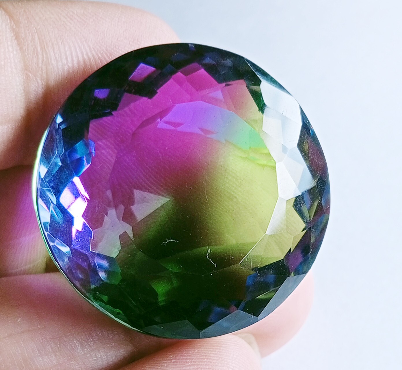 Natural Large Size Tourmaline Bi-Color Round Cut Certified 90.75 Ct Gemstone