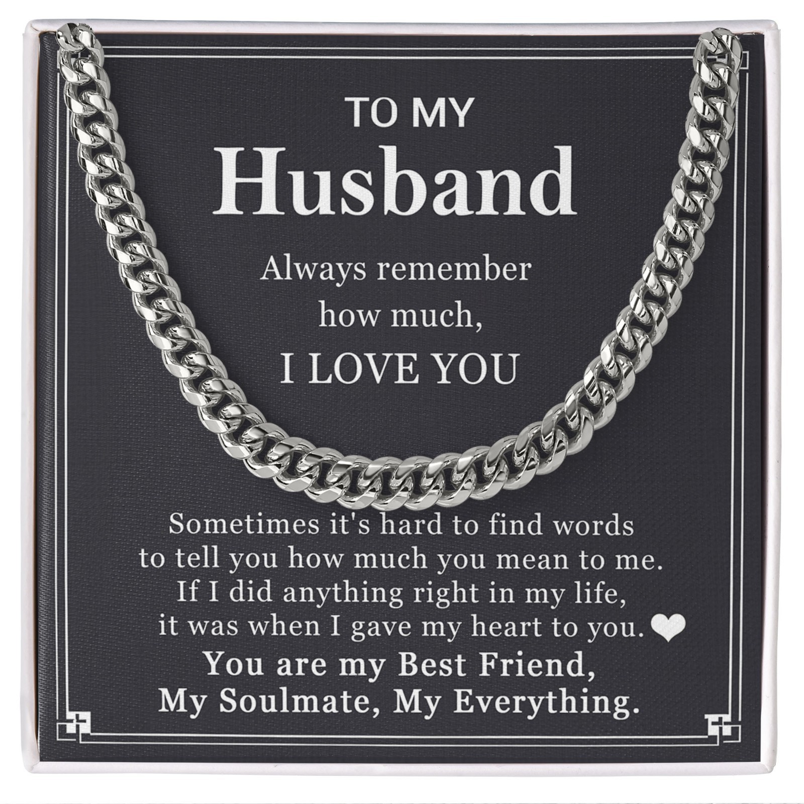 To My Husband Necklace Cuban Chain, I Love You Birthday Valentine Gift from Wife