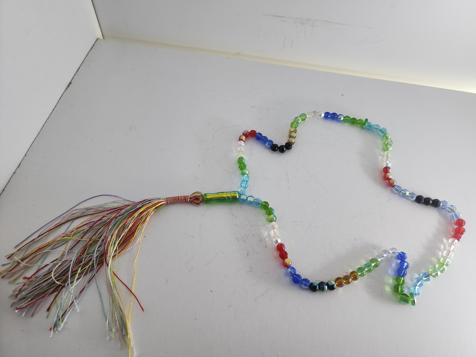 Multicolor Faceted Glass Meditation Beads Souvenir Strand with Tassel