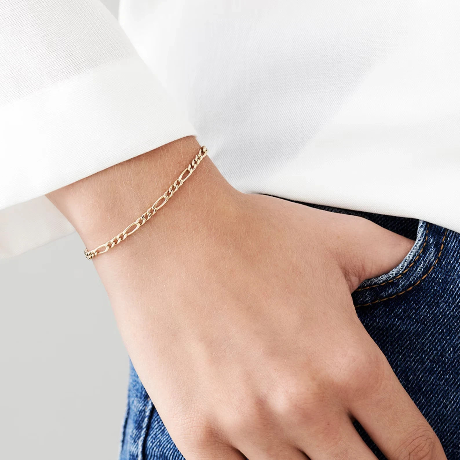 10K Yellow Gold Figaro Bracelet Diamond Cut Real Gold 2.5mm 7 8 9 Inch