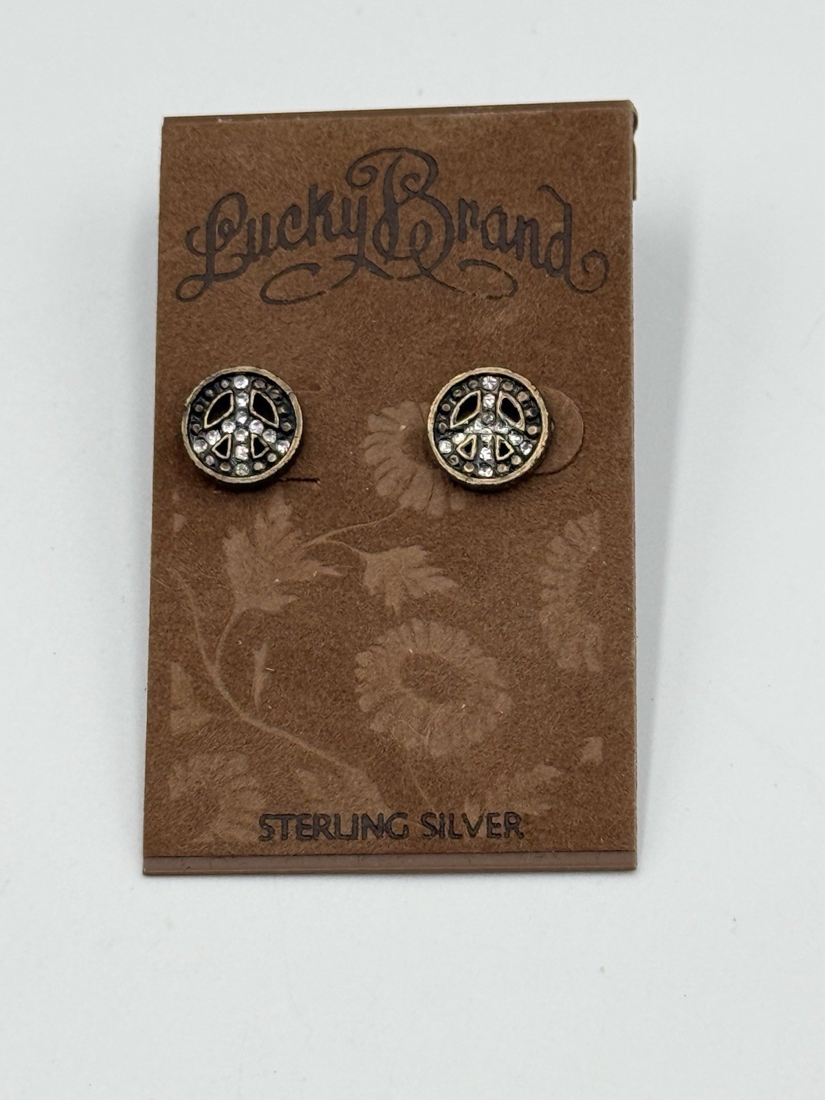 NEW LUCKY BRAND CRYSTAL PEACE LOVE FASHION PUNK VINTAGE PIERCED STUD EARRINGS