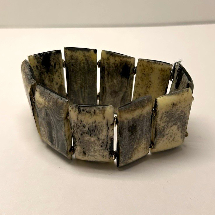 Silver Tone Stretch Bar Link Bracelet, Rectangle Panel Link, No Stone