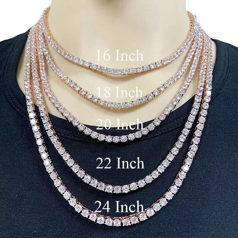2-6.5mm 16-24″ VVS1 D Moissanite Tennis Chain Necklace 925 Silver Passes Tester!