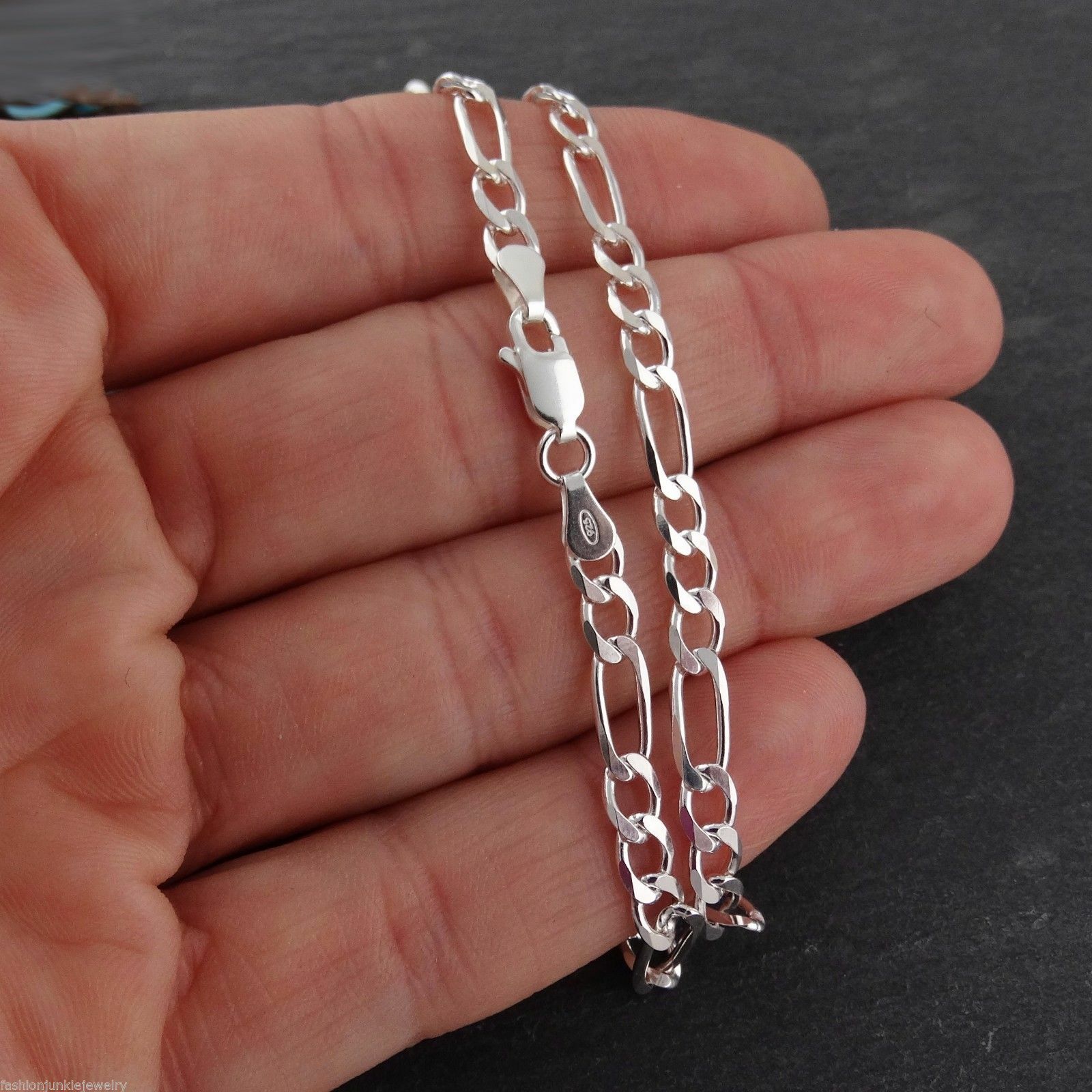 4mm Figaro Chain Necklace – 925 Sterling Silver – Italy 16, 18, 20, 22, 24, 30″