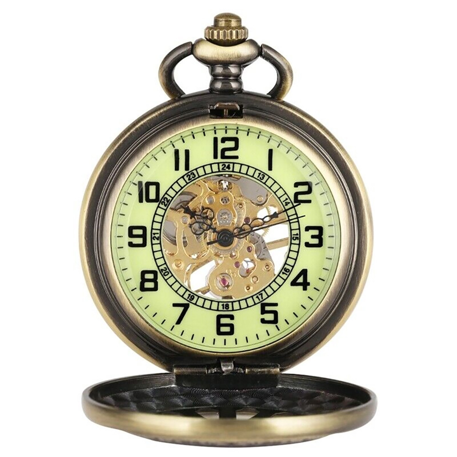 Luxury Classic Mechanical Black Steampunk Skeleton Pocket Watch with Chain