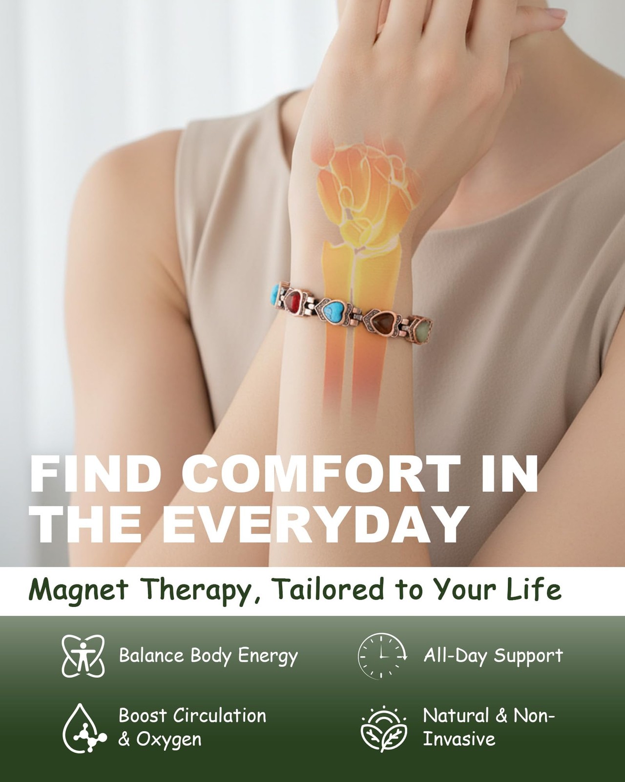 99.99% Pure Copper Magnetic Bracelet for Adult, Anti-Oxidation Scratch Resistant