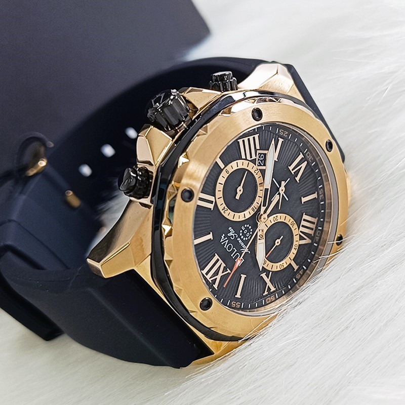 Bulova Marine Star-98B104-Men Black Rubber Strap Quartz Watch Rose Gold Dial44mm