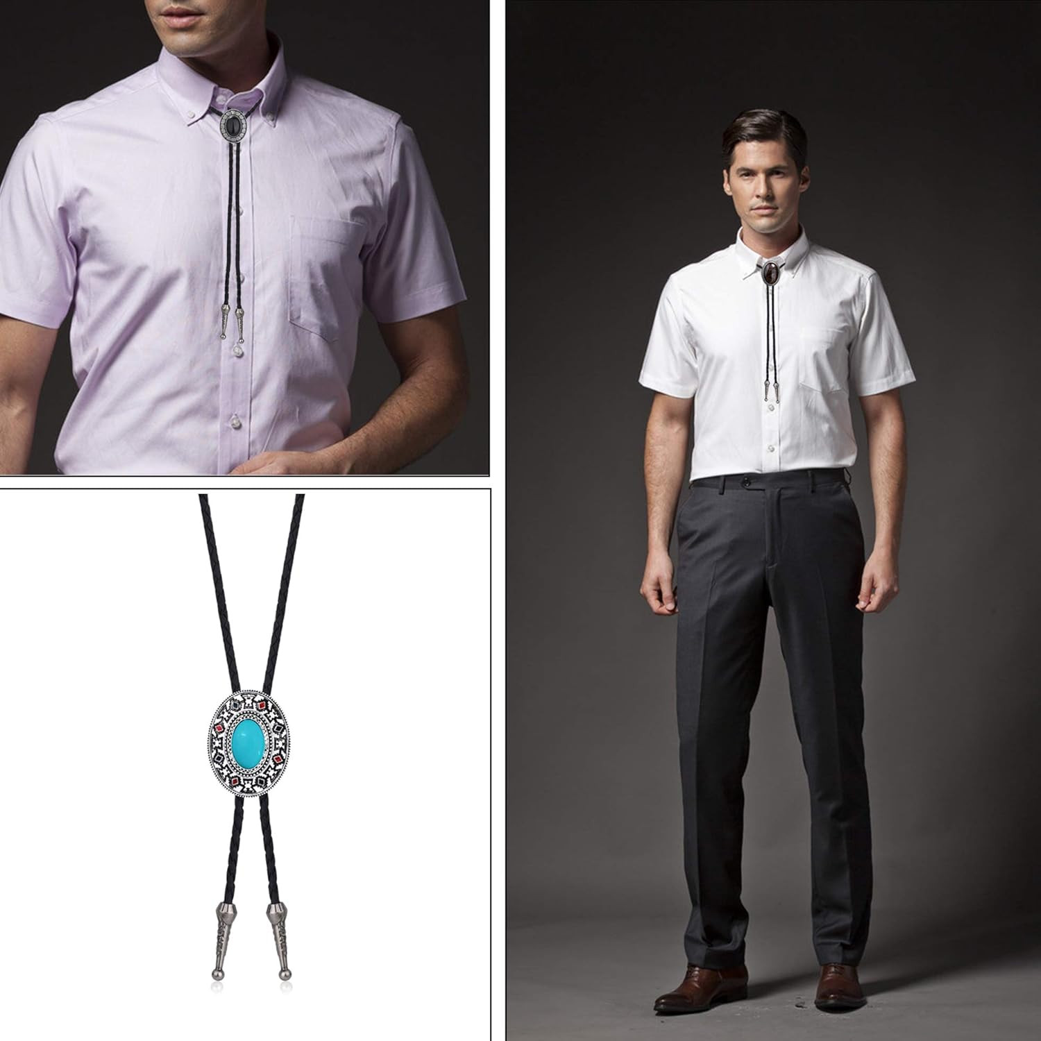 4 Pack Bolo Tie Western Cowboy Leather Necktie for Men Women