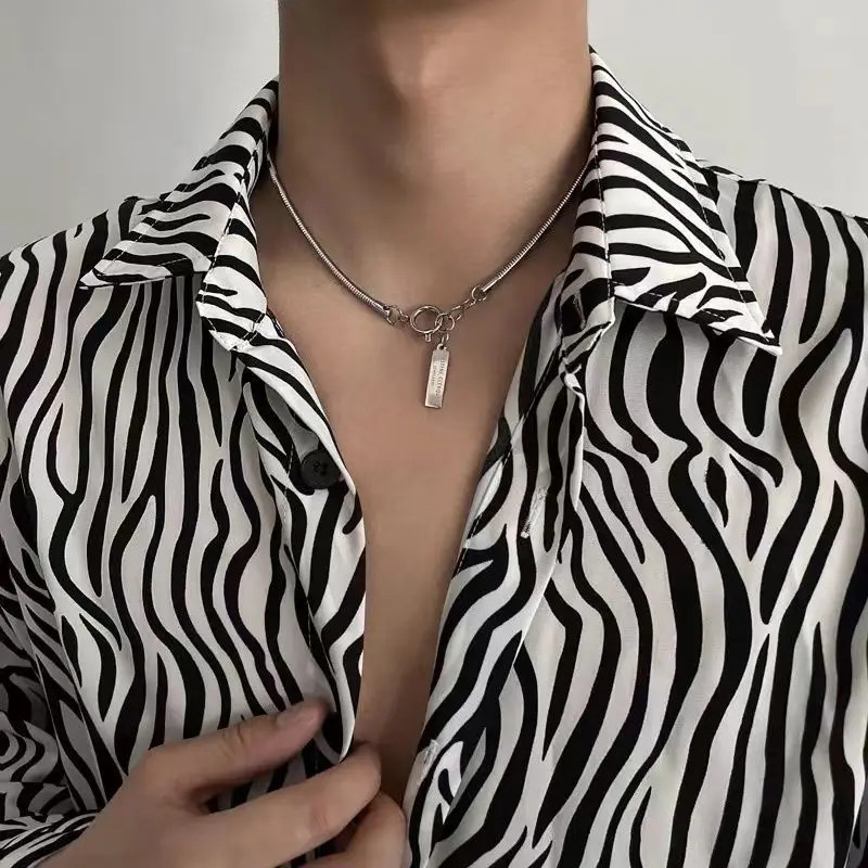 Hip Hop Men Stainless Steel Letters Pendant Necklace Retro Steel Color Snake Bon