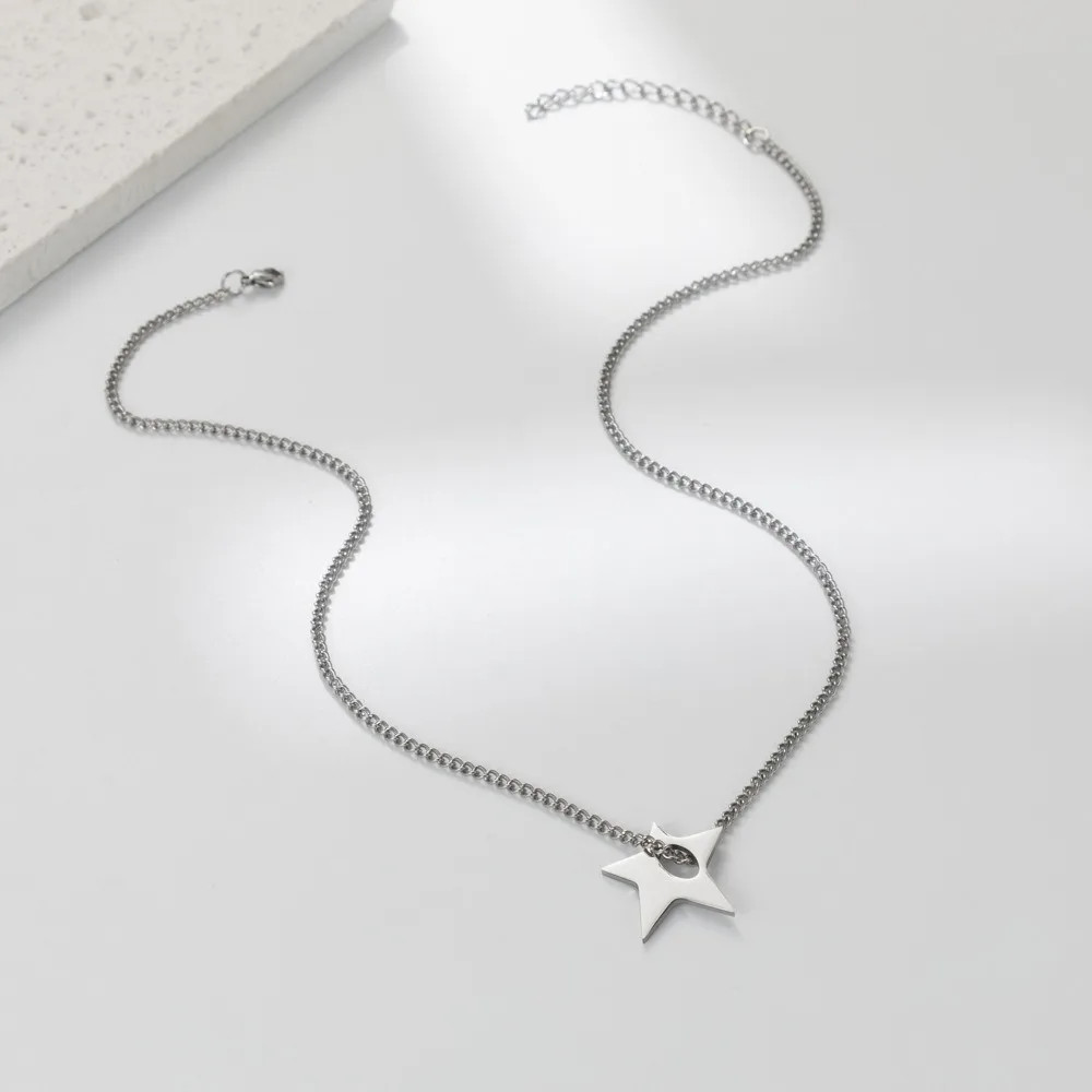 Titanium Steel Star Pendant Necklace for Men Women Y2K Hip Hop Beads Chains Chok