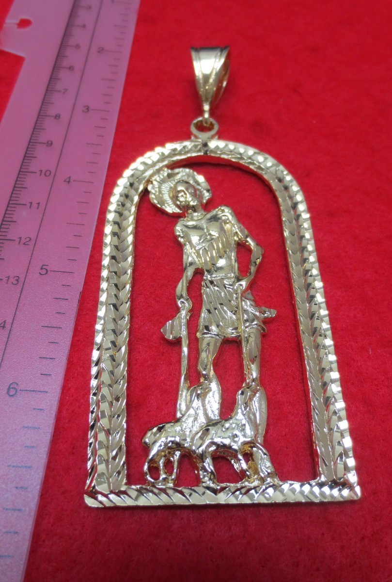 14KT GOLD EP SAINT LAZARUS CHARM 4″ W/ 16″,18,”20″24″,30″ 4MM ROPE CHAIN-9253