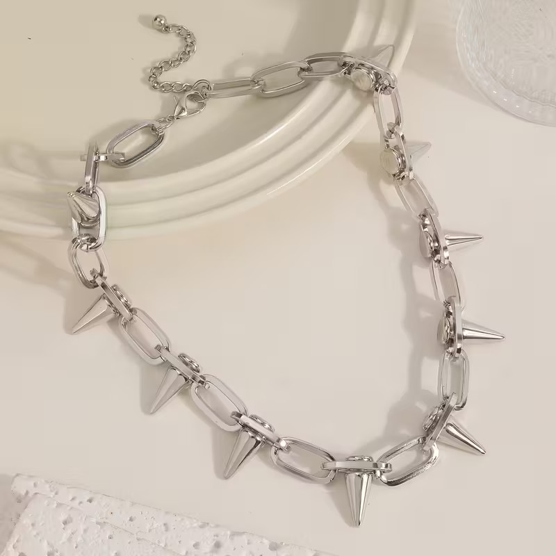 Spiked Chain Collar Necklace Gothic Punk Spike Chain Jewelry Choker
