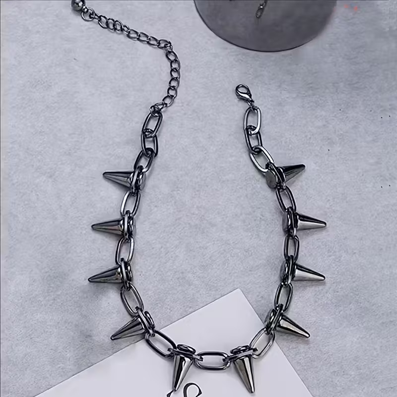 Spiked Chain Collar Necklace Gothic Punk Spike Chain Jewelry Choker