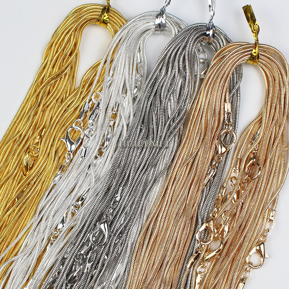 10 20 50 100x Silver / Gold Color 1.2mm Snake Chain Necklace 16″ 18″ 20″ 24″