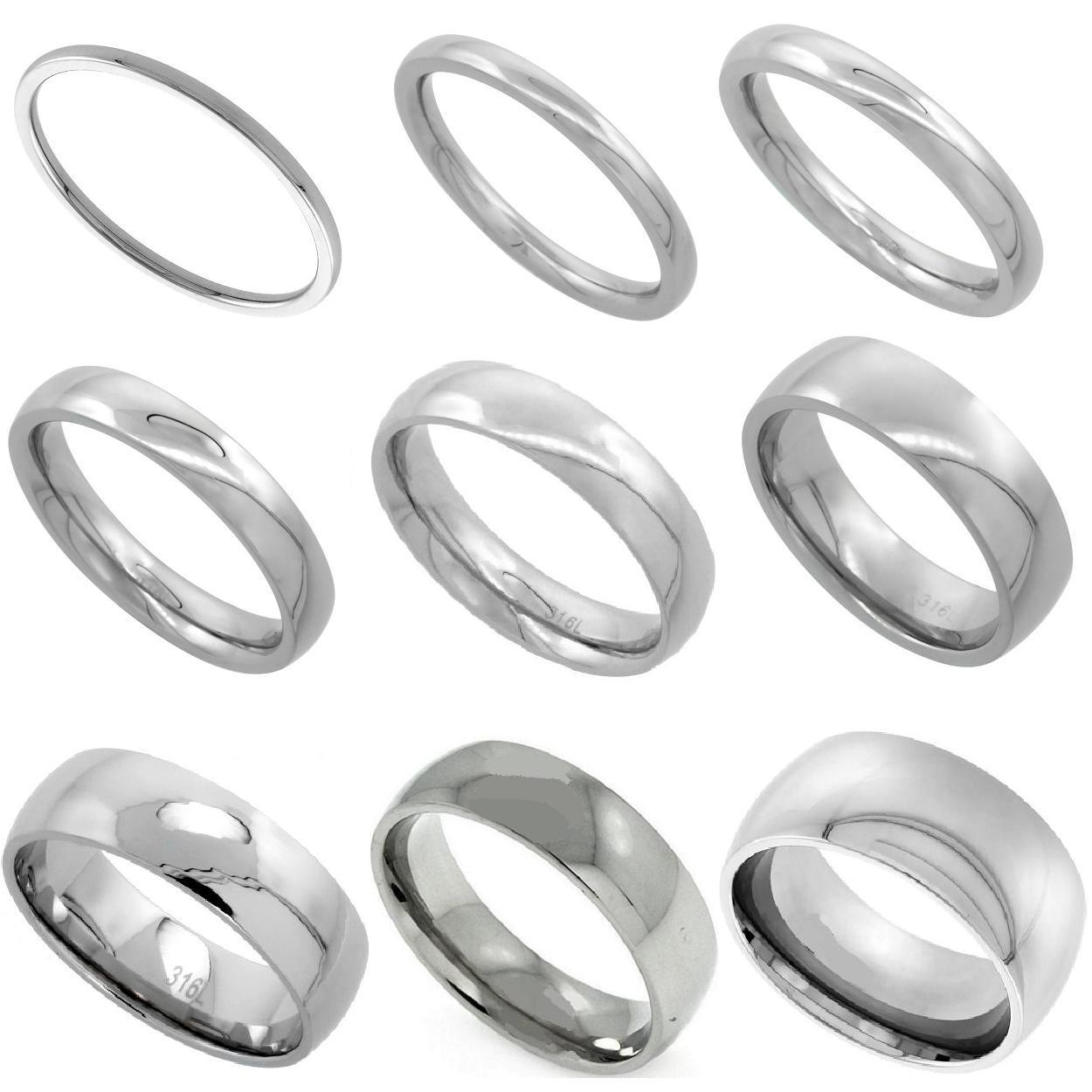 1mm to 10mm Stainless Steel Polish Finish Domed Wedding Band, Thumb / Toe Ring