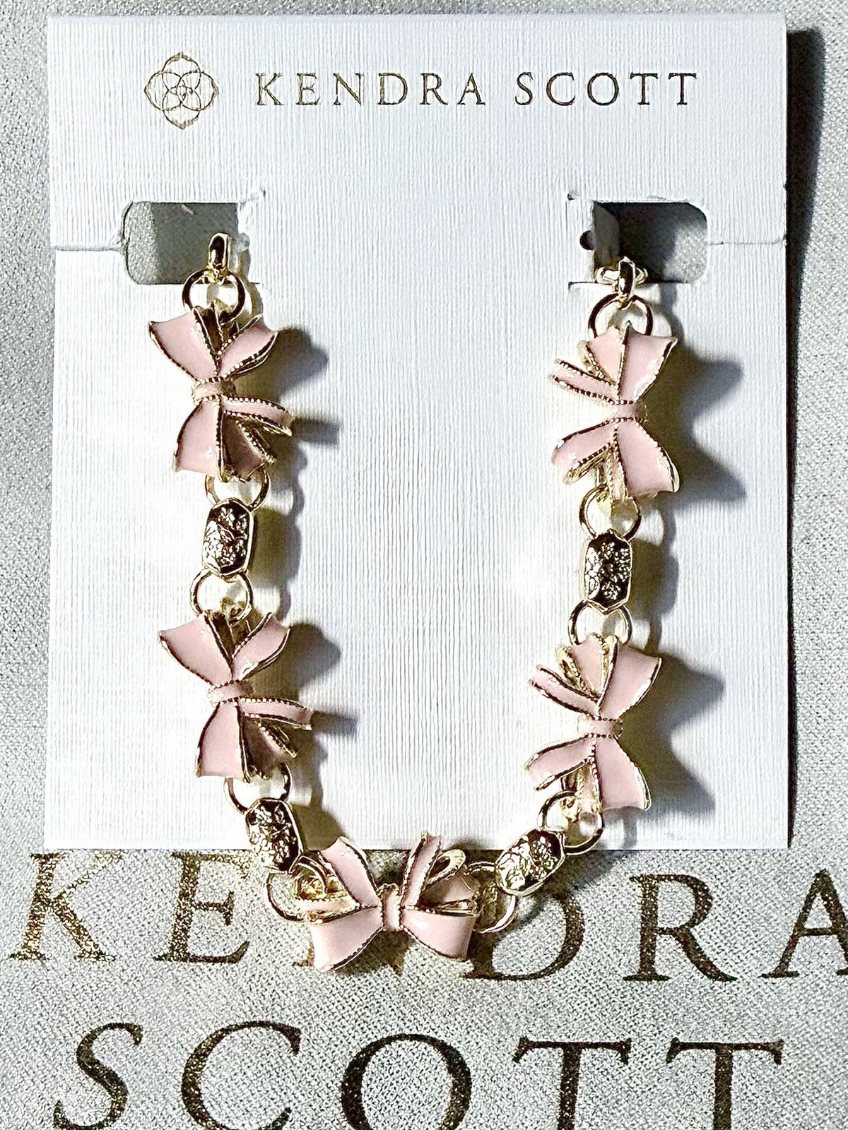 🎀NEW Kendra Scott🎀 x LoveShackFancy 🎀 Gold Bow Pink Enamel Charm Bracelet