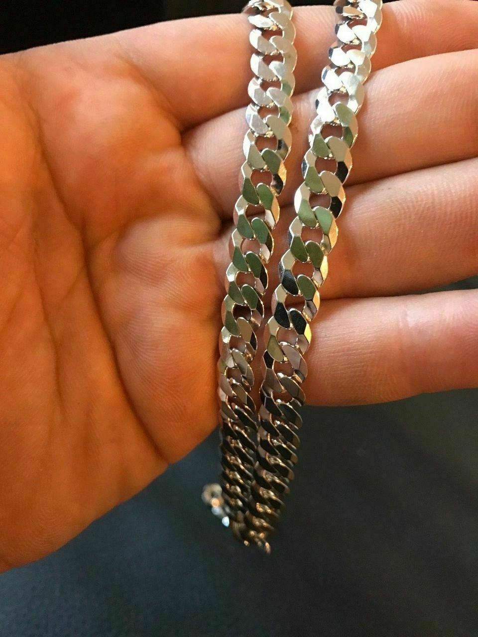 Men’s Flat Miami Cuban Link Chain Solid 925 Sterling Silver 8mm Thick Italy Made