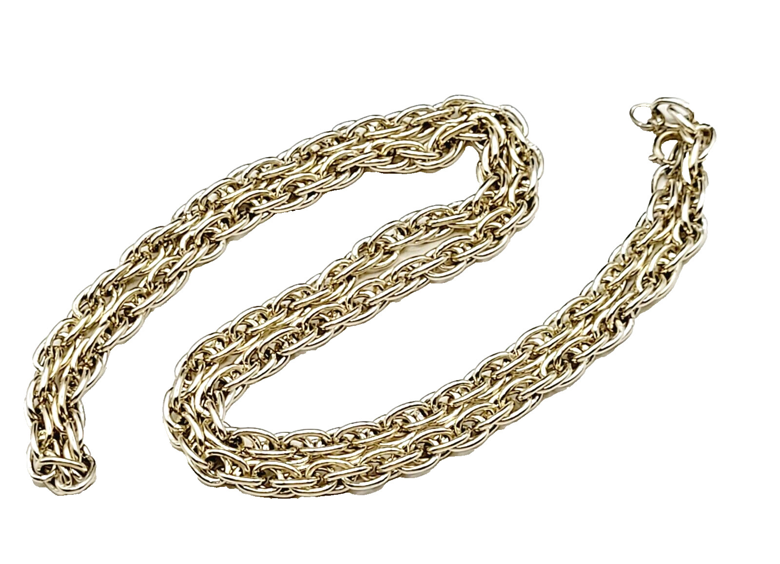 Multi Link Twist Rope Style Chain Very Light Gold Tone Vintage Necklace 30 Inch