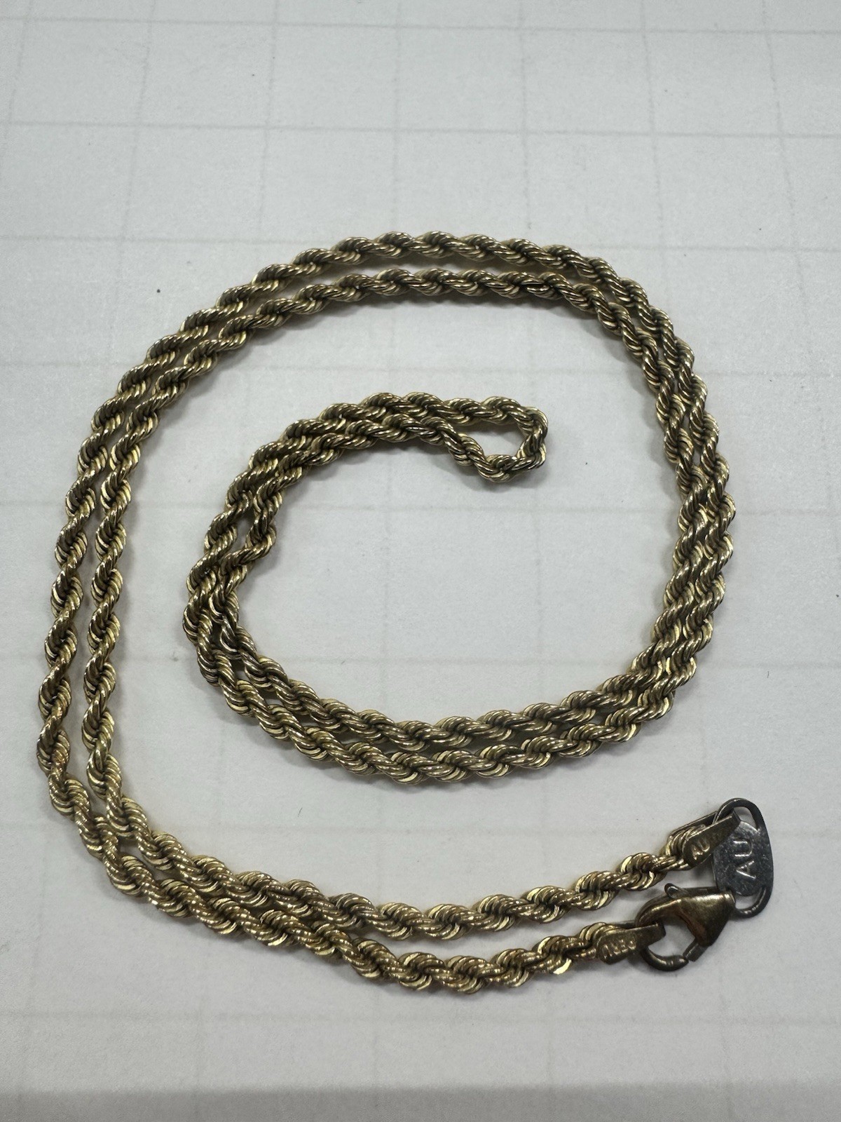 925 1/20 10K Stamped Rope Chain Signed Peru AU 20” Chain Necklace