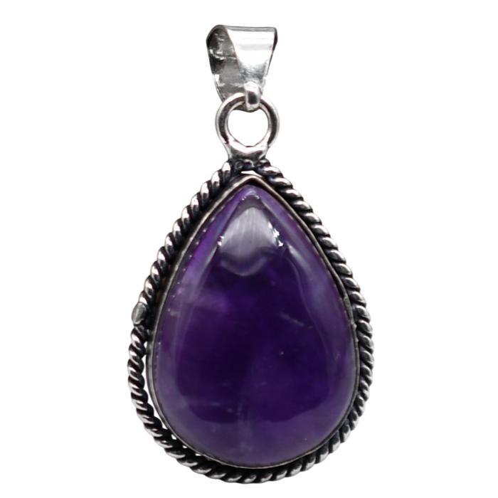 Amethyst Natural Gemstone Antique Silver Plated Pendant 1.5″ J 765