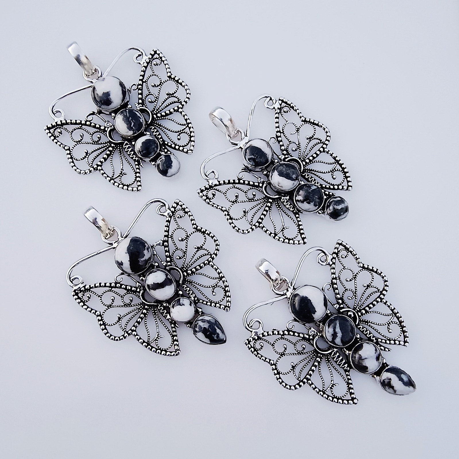 White Buffa Butterfly Pendant 925 Sterling Silver Natural Gemstone Jewelry 2.36″