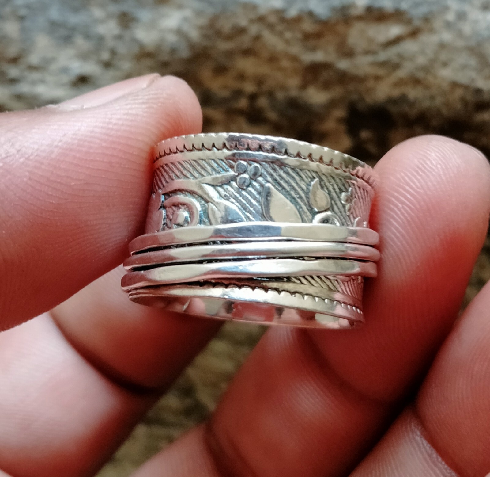 925 Sterling Silver Band& Spinner Meditation Ring Handmade Ring All Size-U-83