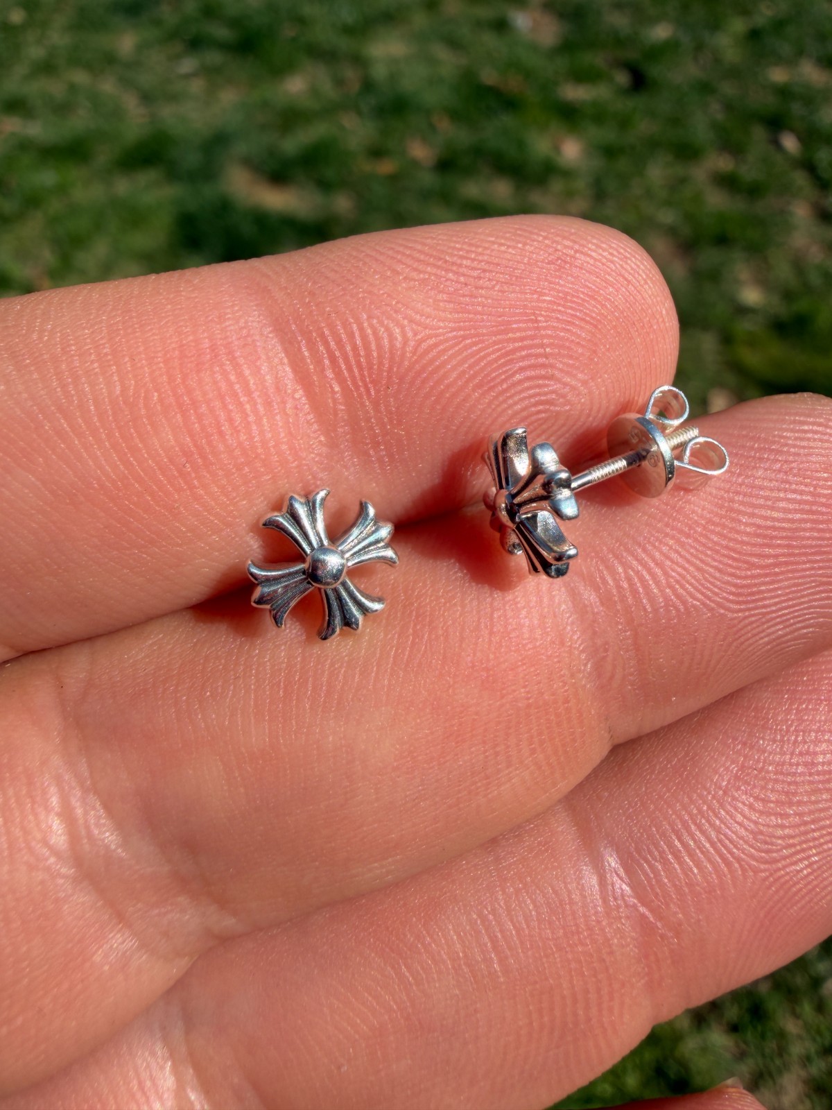 Real Solid 925 Silver Men Hearts Of Chrome Star Oxidized Earrings Plain Studs