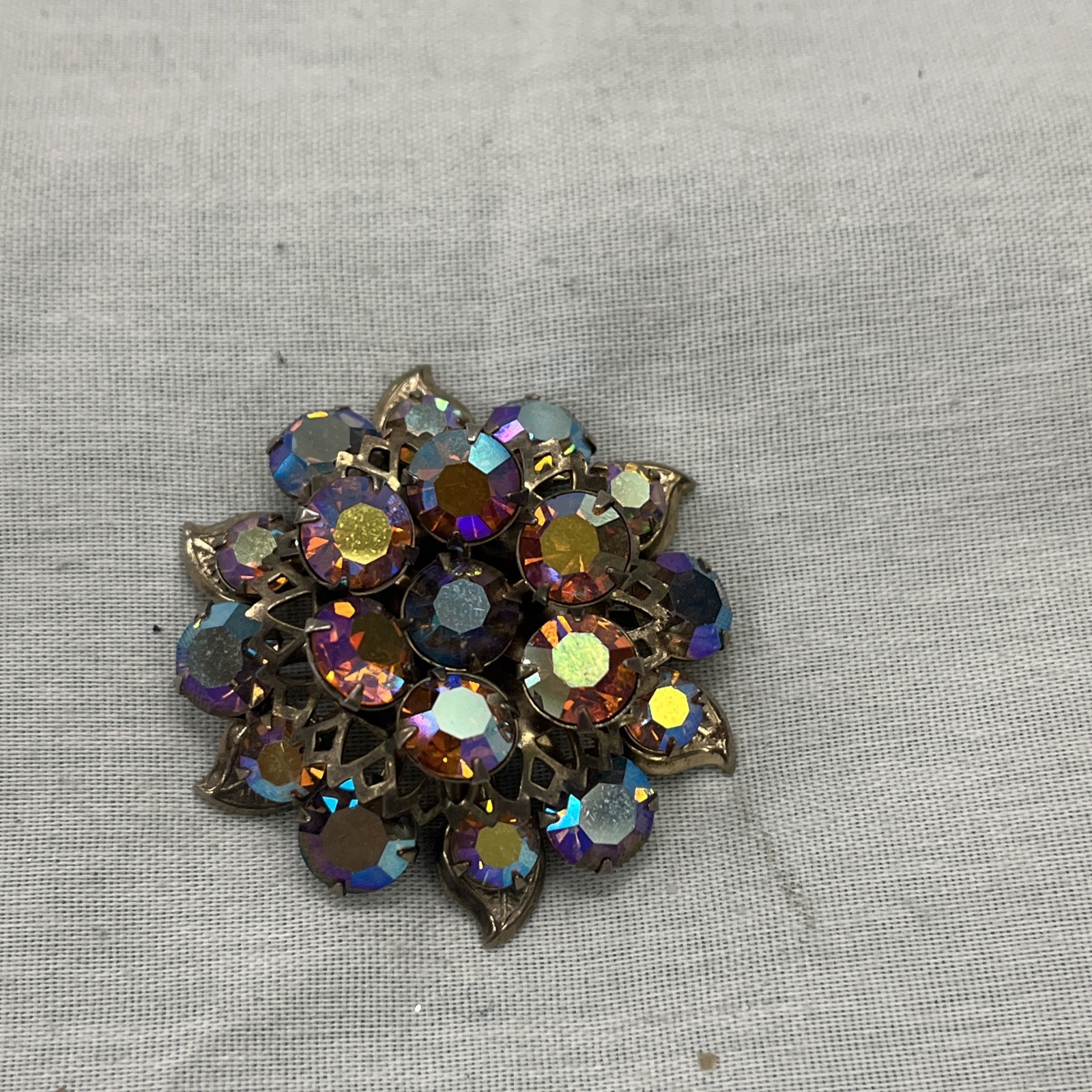 Vintage Rhinestone Brooch AB Stones None Missing -pin&Brooches