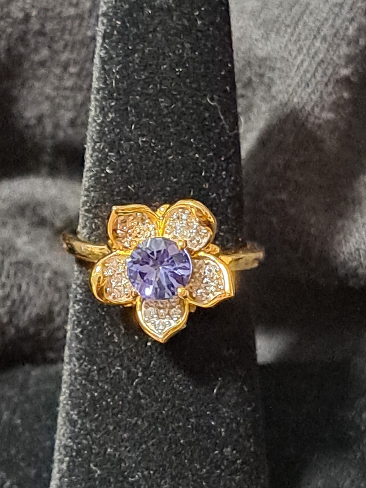 Floral Tanzanite GP Silver 925 Ring Sz 6
