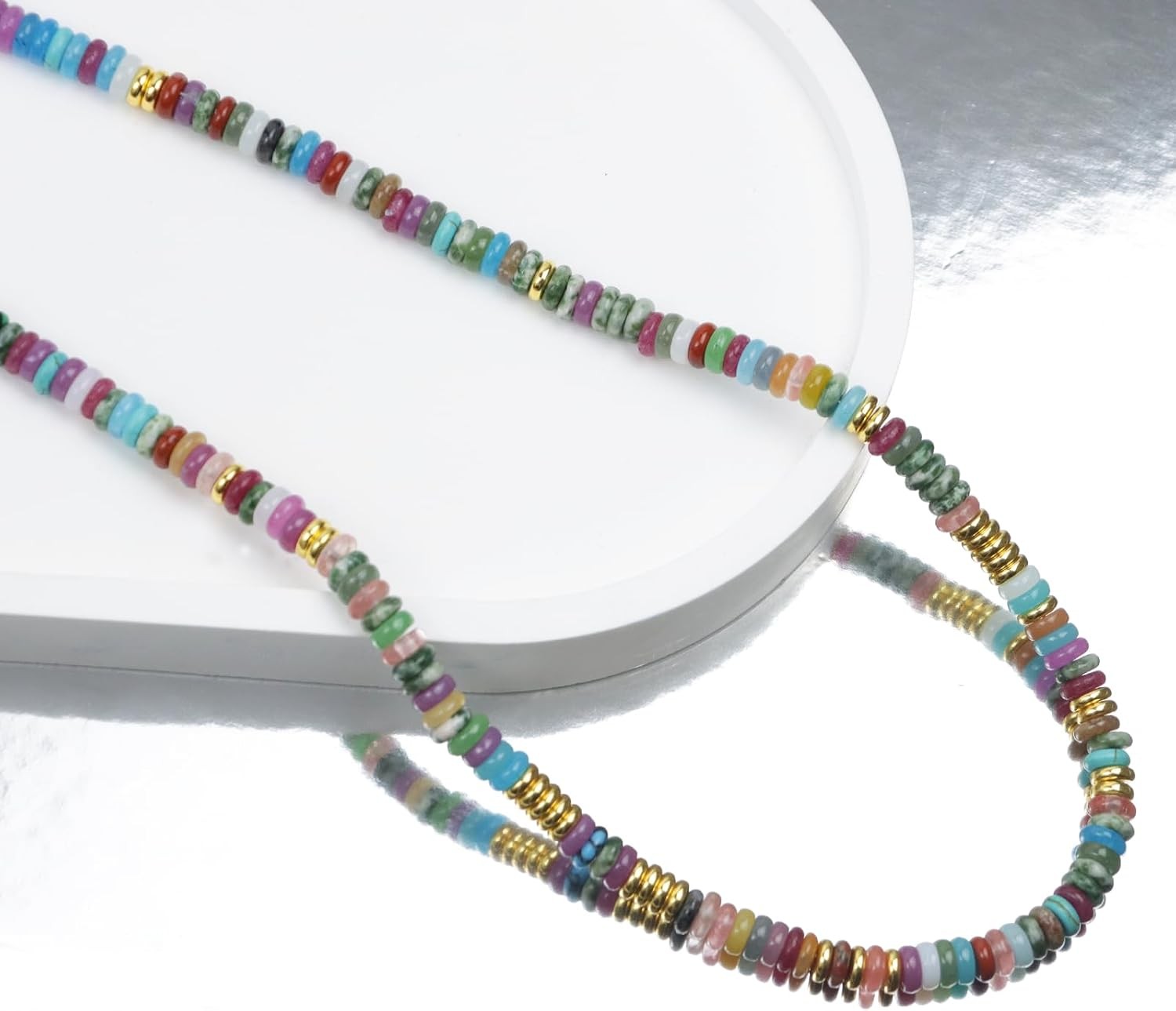 Boho Beaded Necklace for Women, Colorful Natural Stone Choker Necklace, 6MM