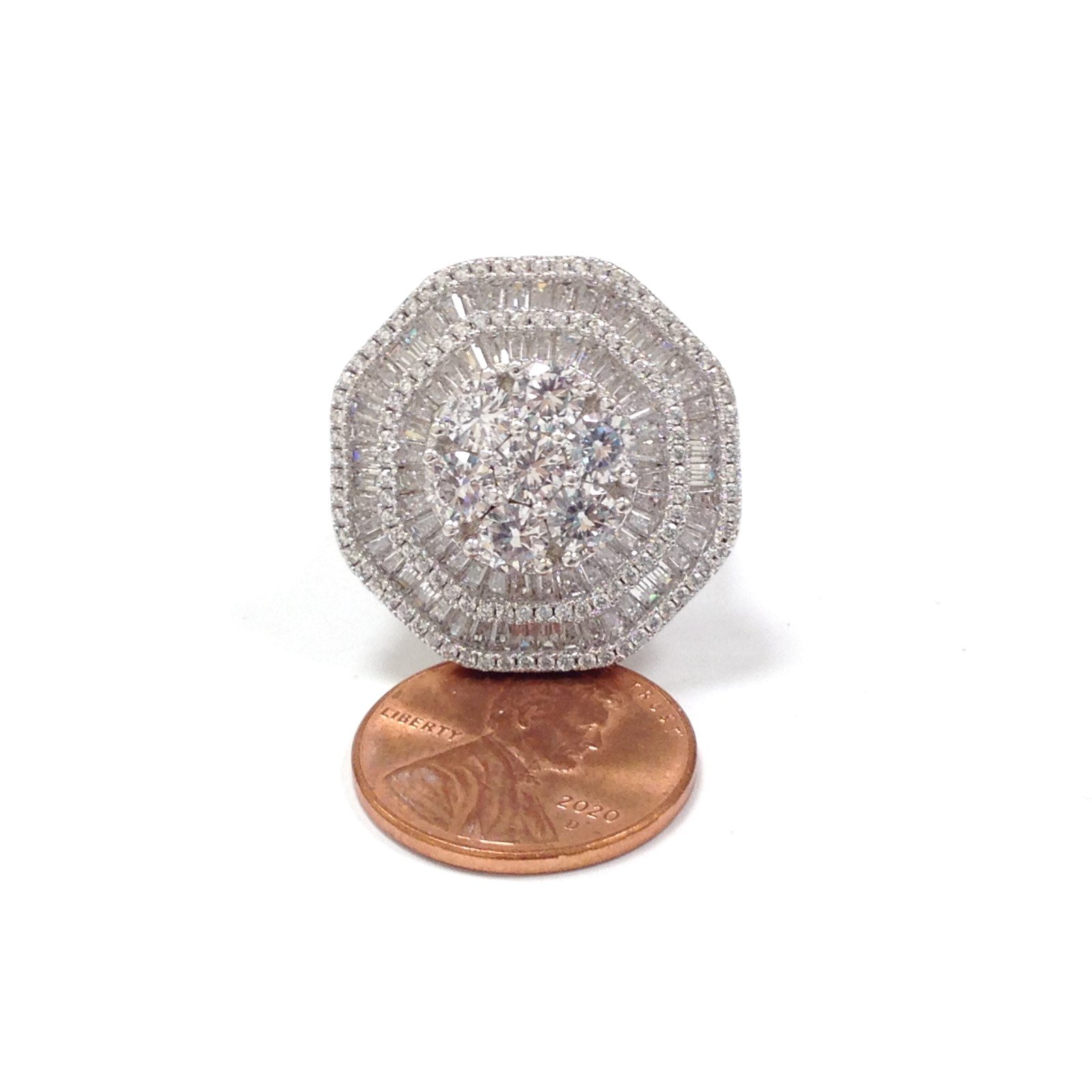 FZN Fuzion Creations 925 Sterling Silver Art Deco-Style CZ Statement Ring Sz 4.5