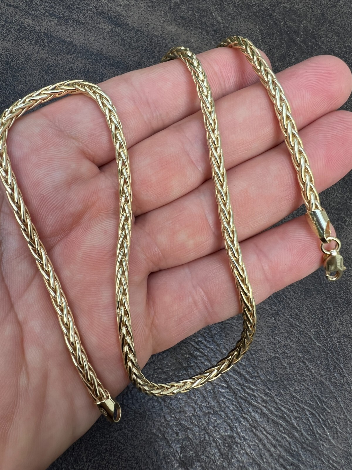 Real 14k Gold Plated 925 Sterling Silver Spiga Rope Wheat Chain Necklace 2-5mm
