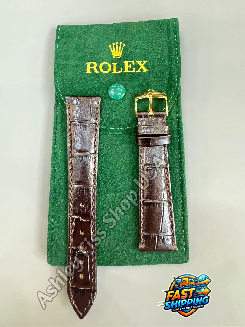 ROLEX Genuine Brown Crocodile Leather Strap 20-16mm Gold Buckle