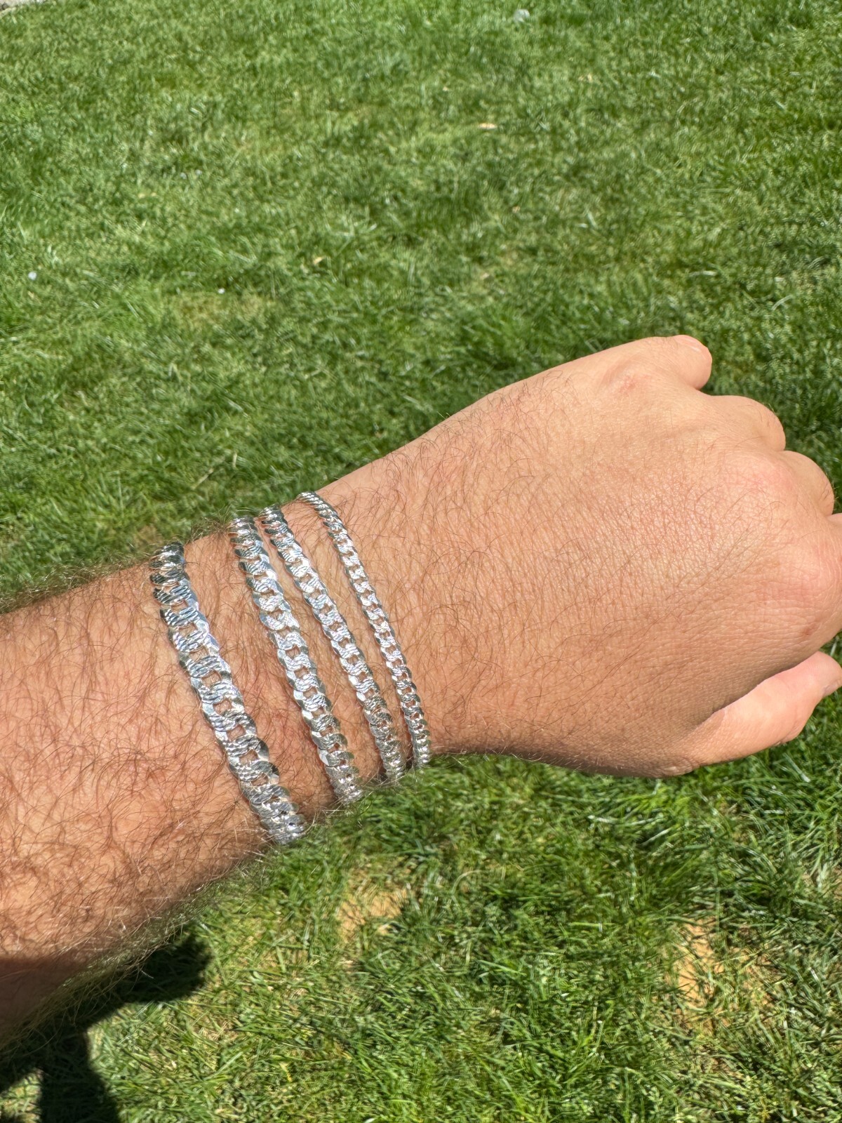 Real Solid 925 Silver Flat Diamond Cut Curb Cuban Link Bracelet 4-8mm