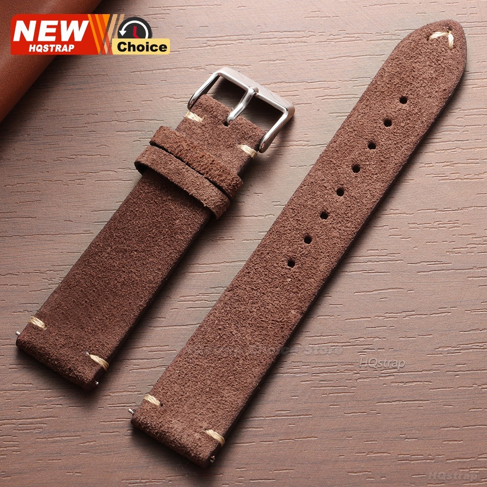 18 19 20 21 22 MM Soft Suede Leather Vintage Strap Watch Band Quick Release