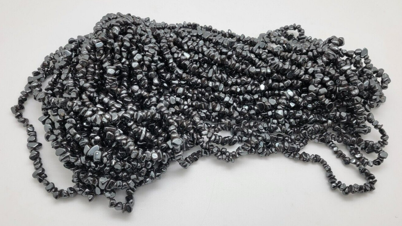 Hematite Chip Bead Necklace about 32” long