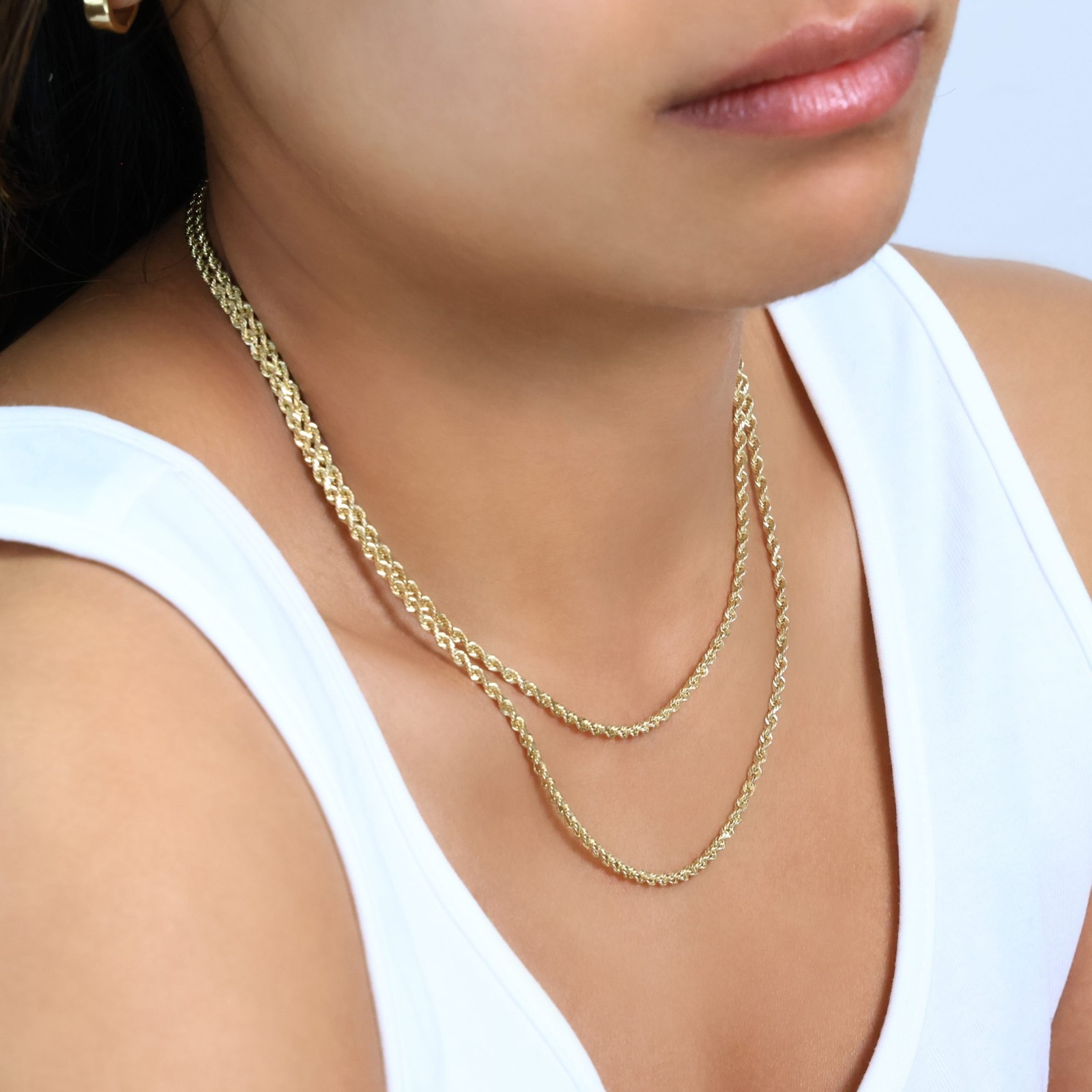 14K Yellow Gold 2mm Italian Diamond Cut Rope Chain Necklace Mens Women 16″- 30″