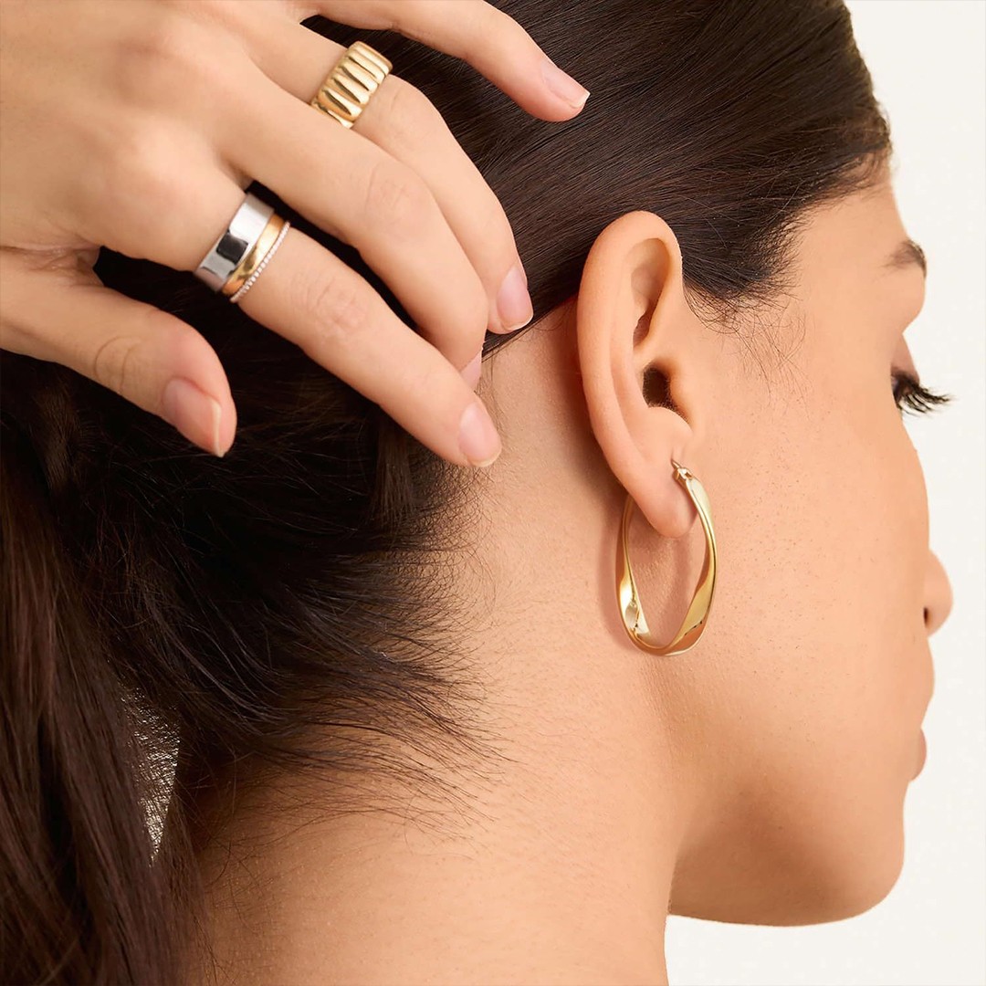 14K 25/30MM Gold Hoop Earrings for Women Large Earring Thick Hoop Twisted Wave