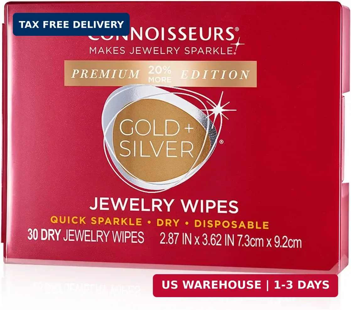 CONNOISSEURS Premium Edition Compact Jewelry Wipes No Rinse Gold and Silver Jewe