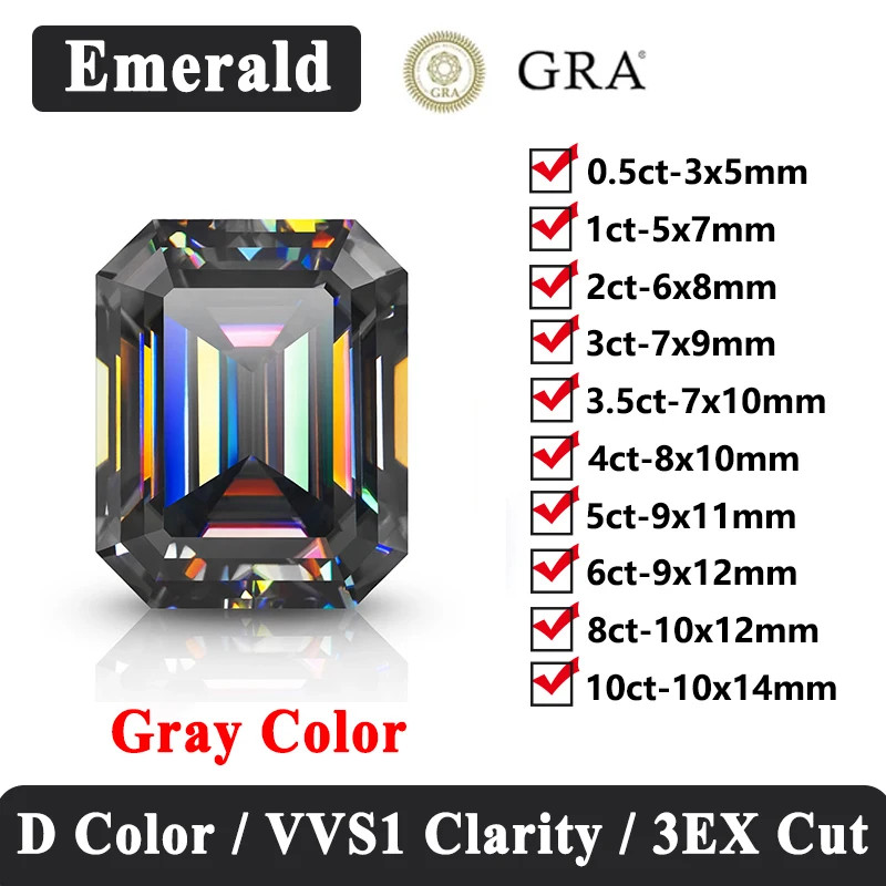Quality Gray Color 0.5-3ct Multi-Shaped Moissanite Loose GRA for Jewelry Making