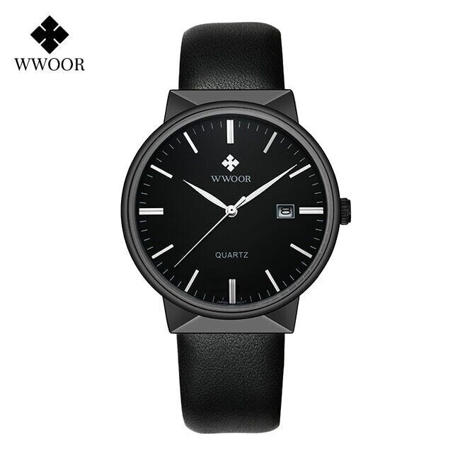 WWOOR Simple Ultra-Thin Steel Mesh Leather Date Men’s Wristwatch