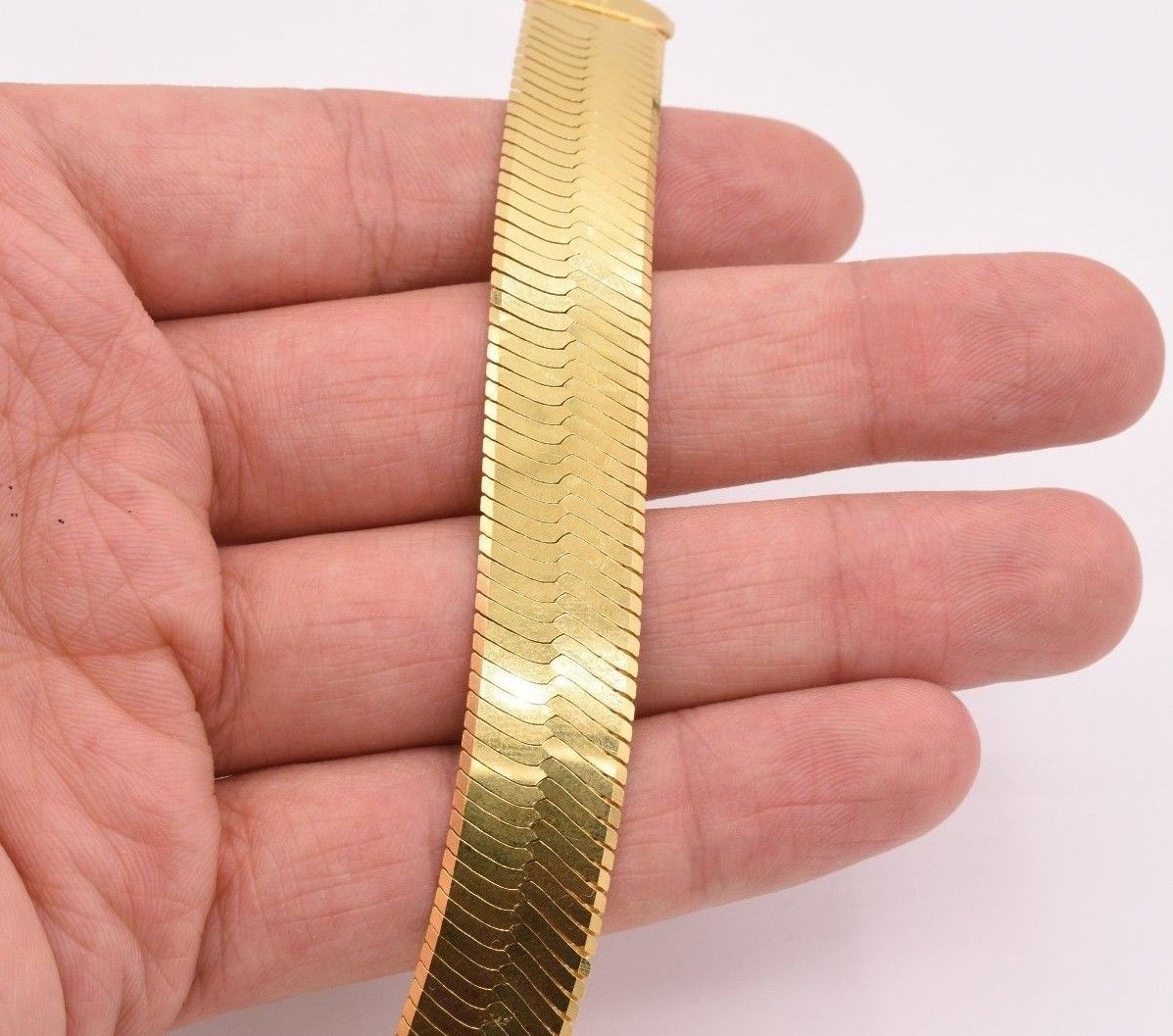14mm Bold Herringbone Chain Necklace 14K Yellow Gold Plated Sterling Silver 925