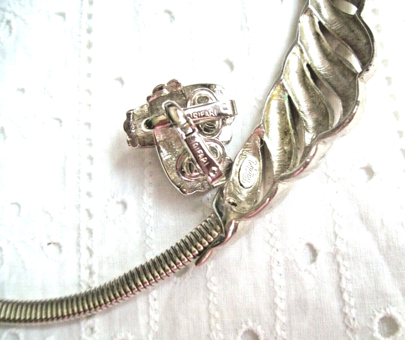 CROWN TRIFARI NECKLACE CLIP EARRING Omega Chain Industrial Modern Rare 1970’s