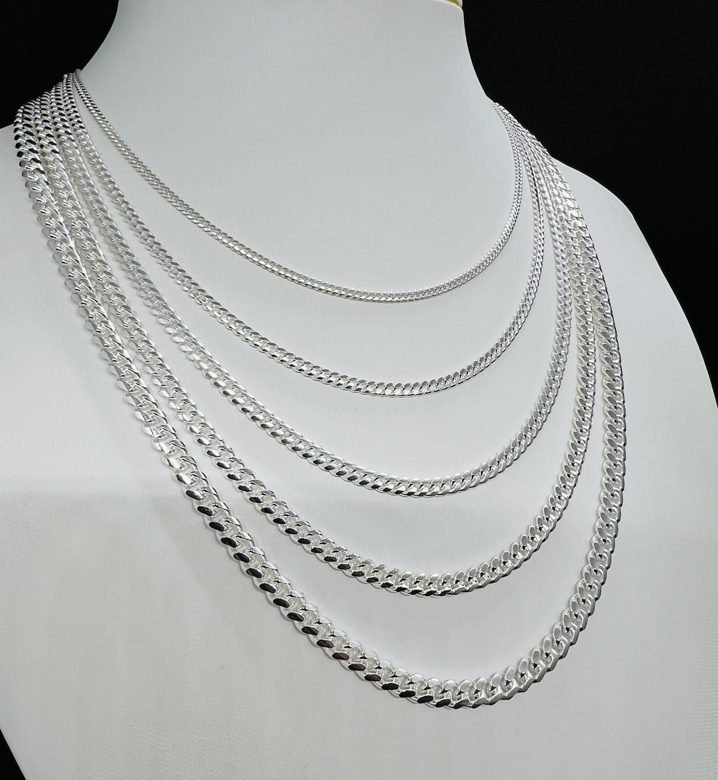 .925 Sterling Silver Solid Miami Cuban Chains Men’s/Women’s 2mm-5mm size 16″-30″